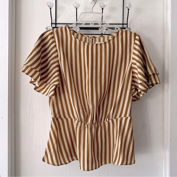 Mustard Seed - Brown and White Striped Blouse - Picture 1 of 5